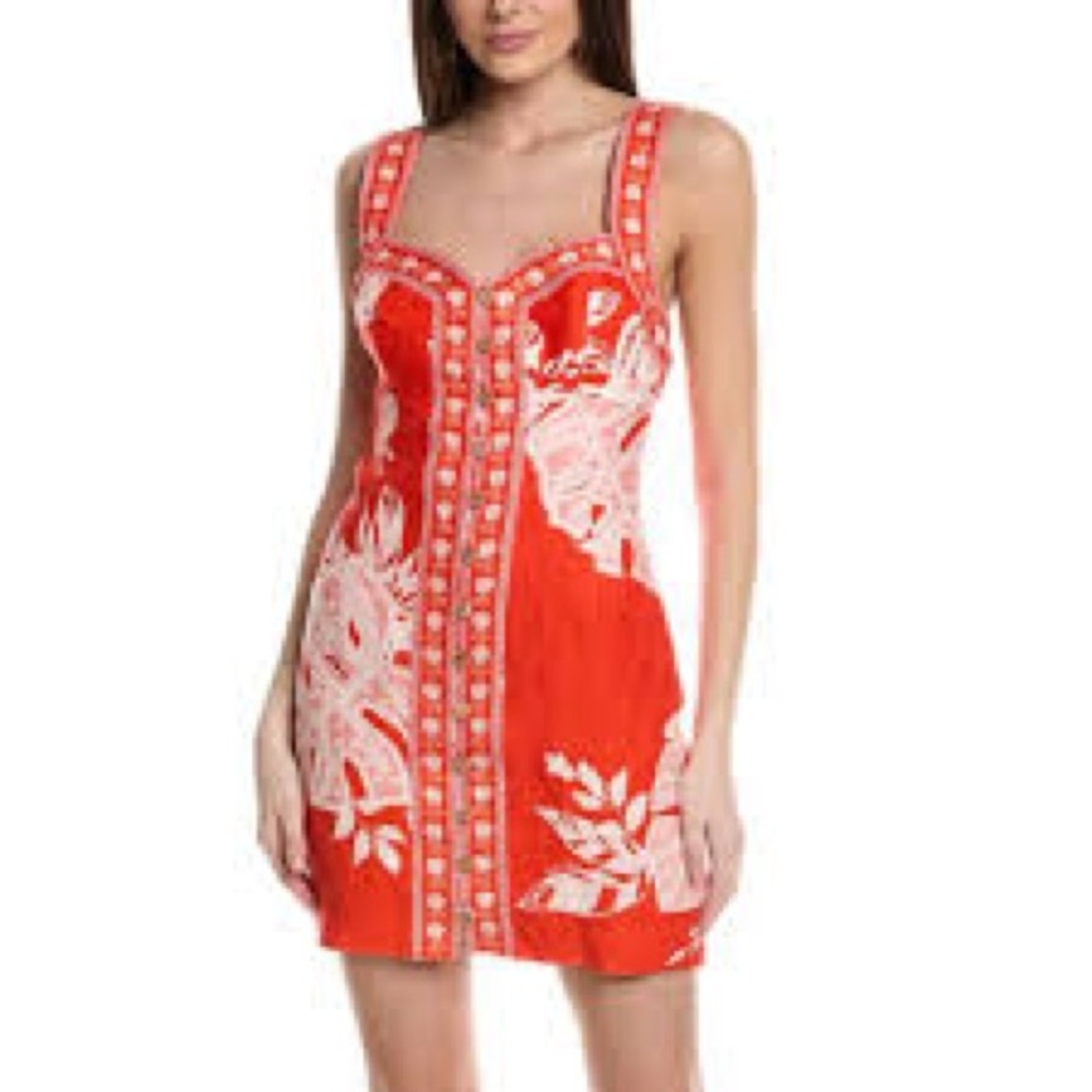 Red Floral Print Sundress with Square Neck
